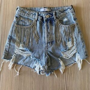 Adika jeweled distressed festival Jean shorts XS